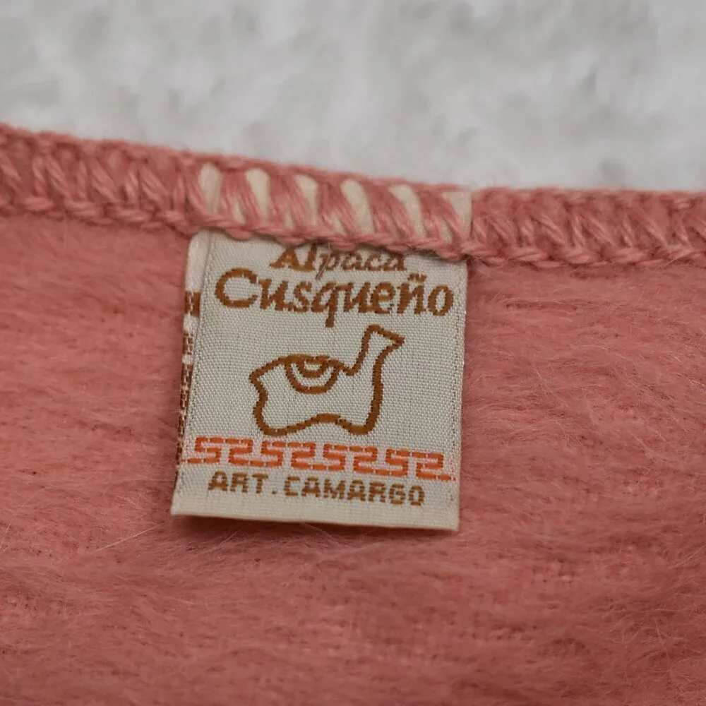 Alpaca Camargo Pink Knit Scarf Alpaca Blend Fuzzy Soft Fringed 75X9 Neutral Peru